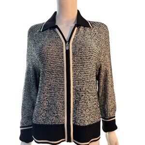 St. John Sport By Marie Gray Black & White Full-Zip Cardigan Sweater Size M EUC